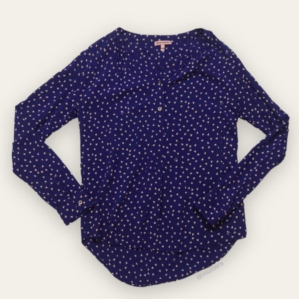 Juicy Couture Blue Heart Print Popover Blouse